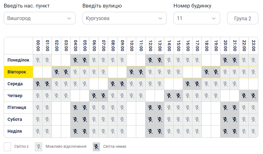 Кургузова 11, графік відключення світла